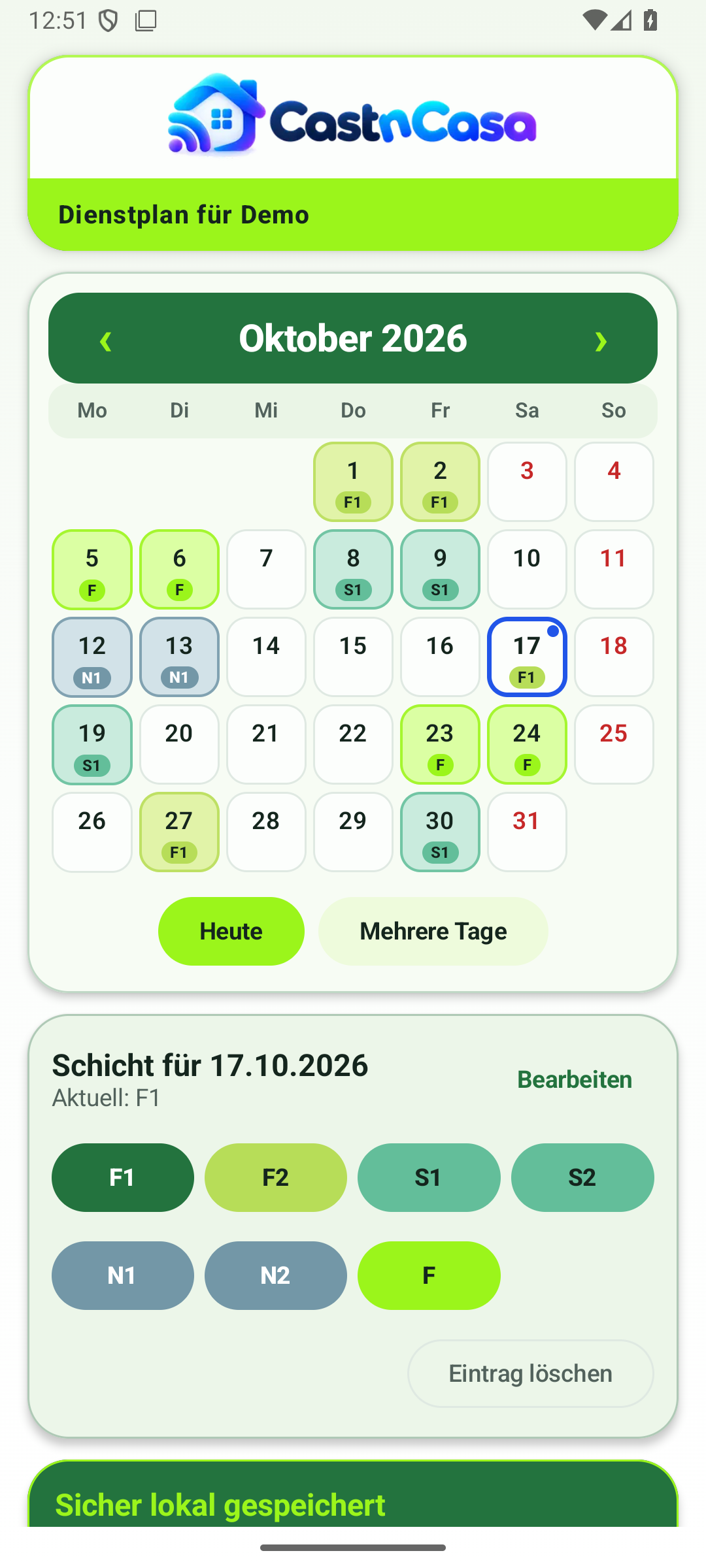 CastnCasa App mit Monatskalender